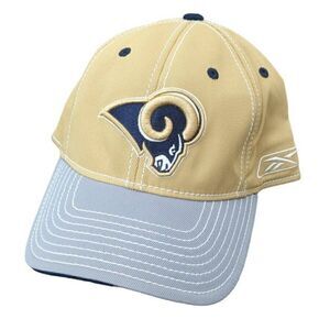 St Louis Rams Hat‎ Cap Stretch Fitted One Size Men NFL Football Reebok Gold Gray